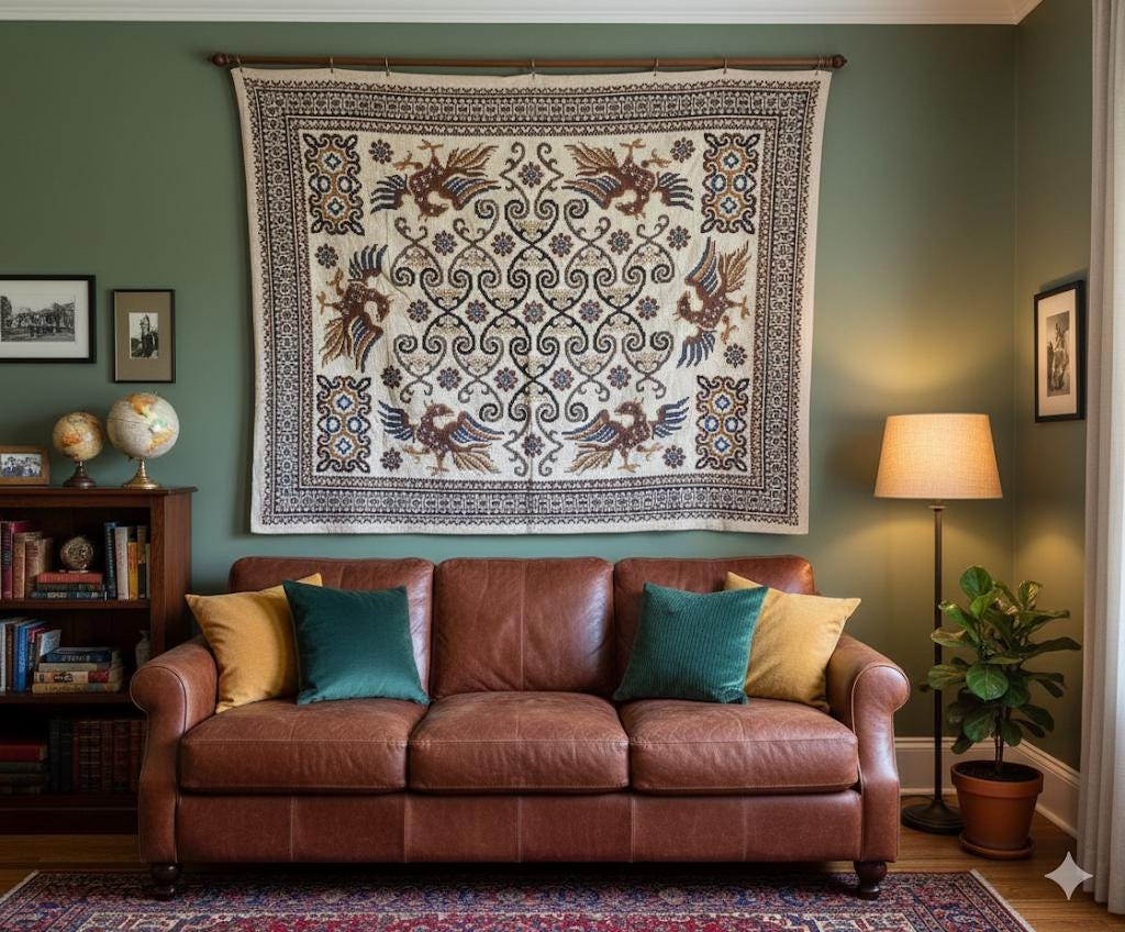 Vintage Norwegian Cross Stitch Tapestry - Phoenix Wall