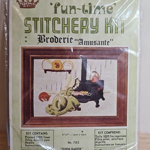 Vintage 70s Embroidery Kit: The Oven Baker, 5x7 Frame