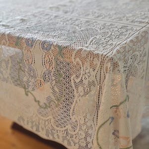 Vintage French Country Lace Tablecloth: Shabby Chic Farmhouse Decor (65x68 inches