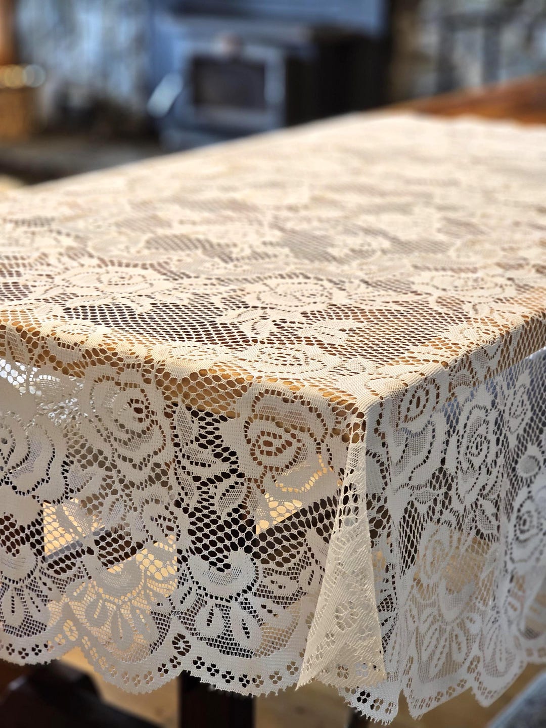 Vintage French Country Lace Tablecloth, White Tablecloth, Farmhouse ...