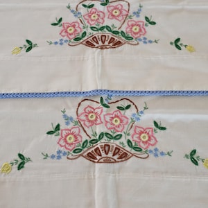 Vintage Embroidered Cotton Pillowcases: Cottagecore Floral Bedding
