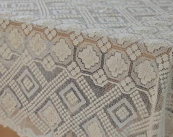 Vintage Mondano Filet Lace Shabby französische Landhausküche Spitzentischdecke, Häkeltischdecke, 132 '' x 84 ''