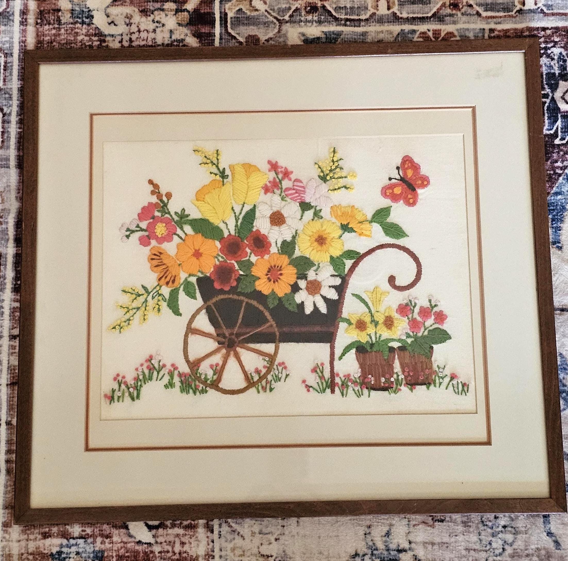 Broderie Vintage Années 70 - Motif Chats Crewel - Cadre MCM Rétro - Kit Bucilla 2977