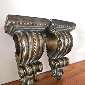 Vintage Baroque Resin Corbels: Farmhouse Shelf Holders, Window Swag