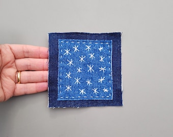Sashiko Boro Denim Patch, aplique de ponto lento para roupas recicladas e conserto de jeans, patch bordado, enfeite, patch de costura