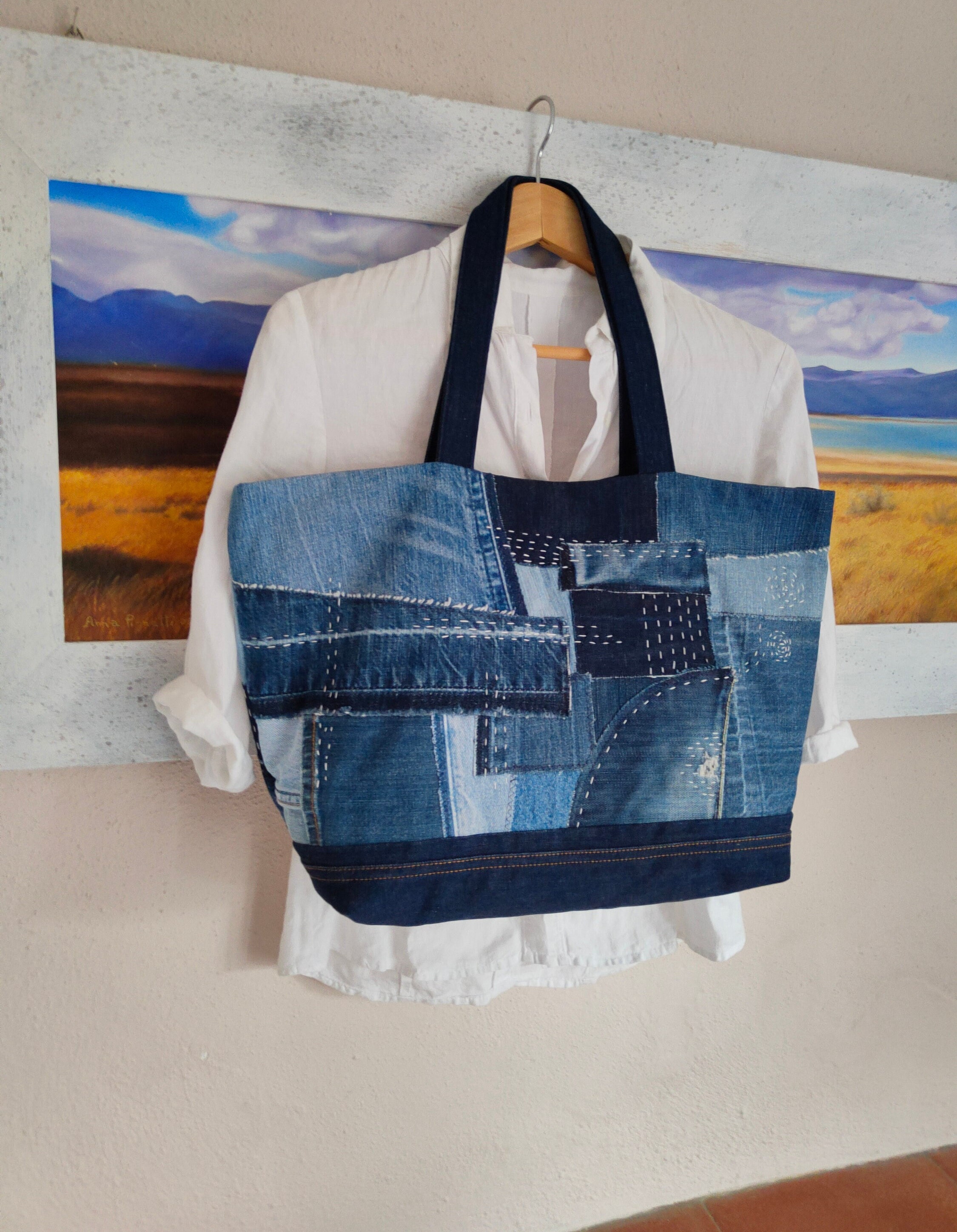 Upcycled Denim Patchwork Bag Sashiko Embroidery Bag Boro - Etsy