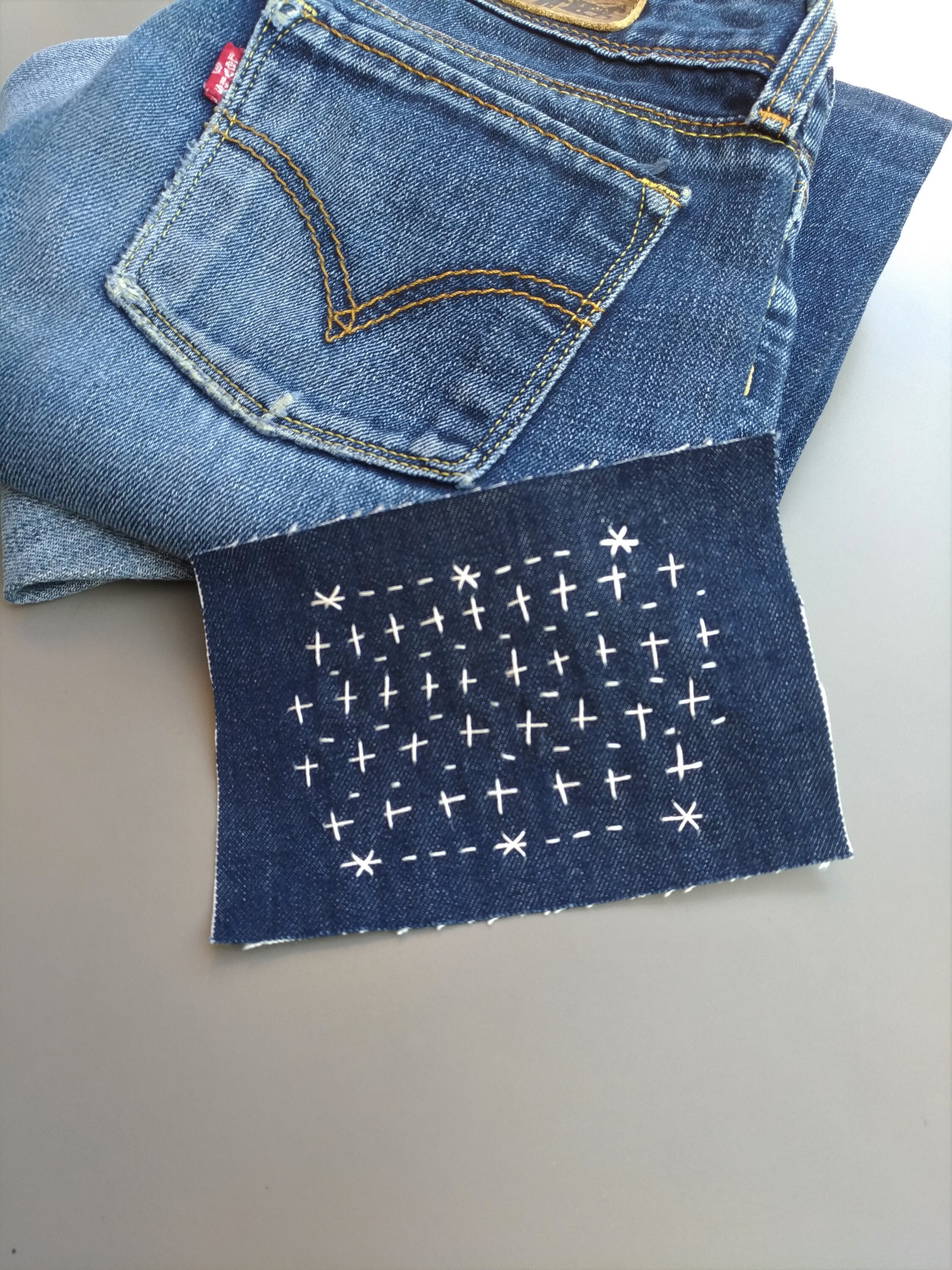 Applicazione jeans ricamo Sashiko, Toppa da cucire per riparazione