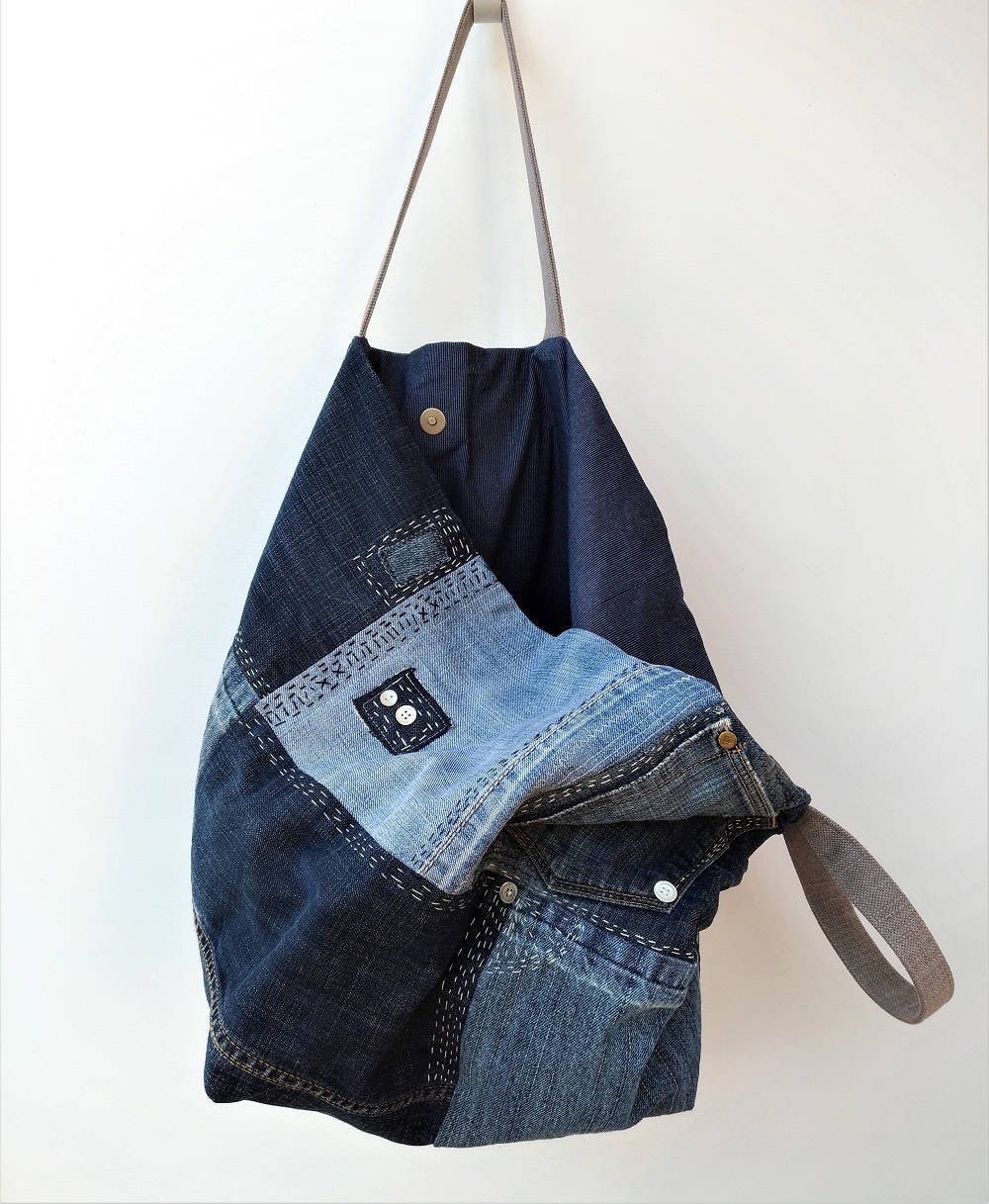 Large denim bag Jeans recycle bag Shoulder bag Upcycled | Etsy