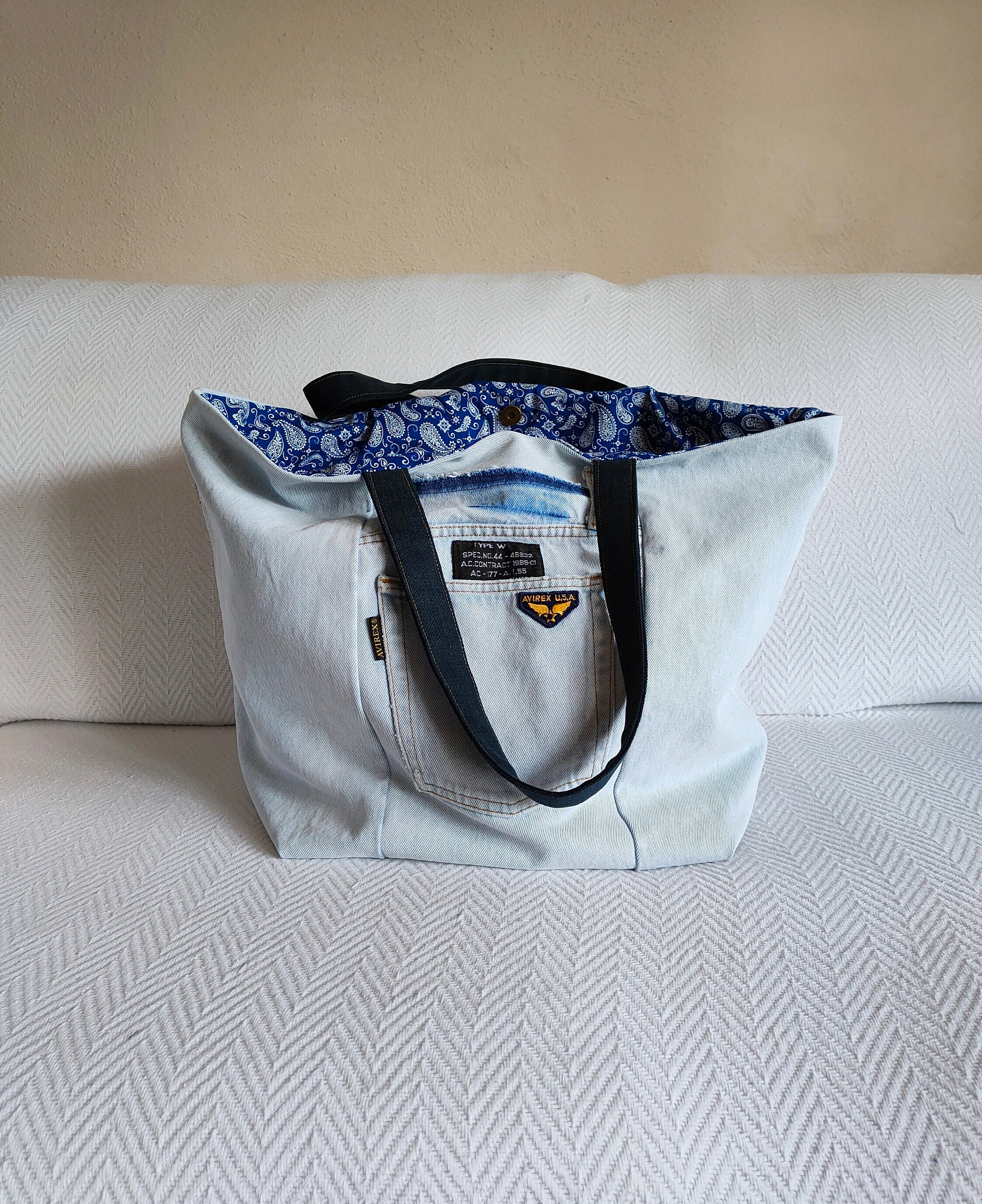 Upcycled Denim Tote Extra Large Denim Shoulder Bag Light Etsy
