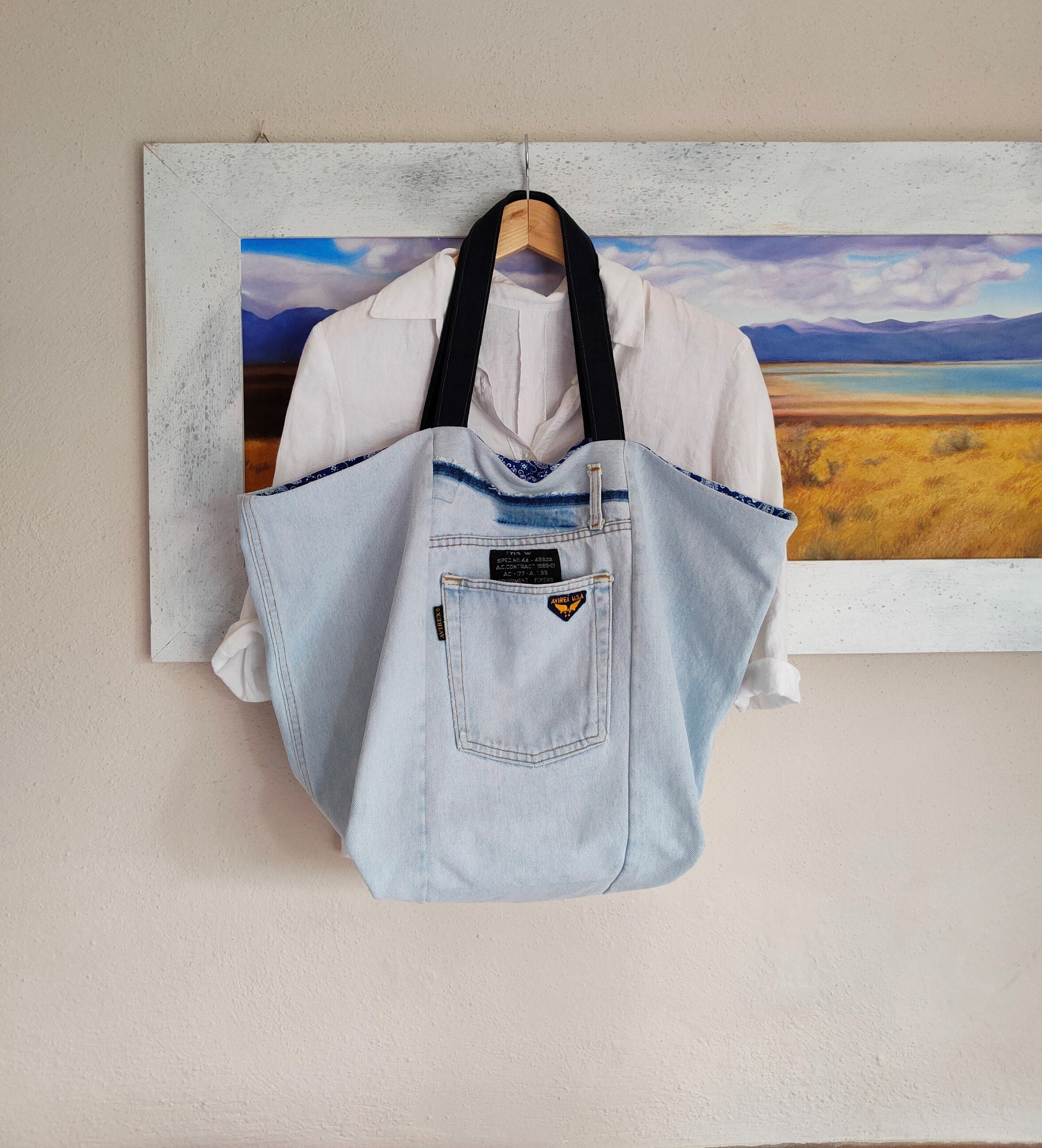 Upcycled Denim Tote Extra Large Denim Shoulder Bag Light Etsy