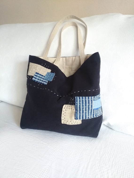 Patchwork Denim Bag Boro Sashiko Embroidery Tote Bag 