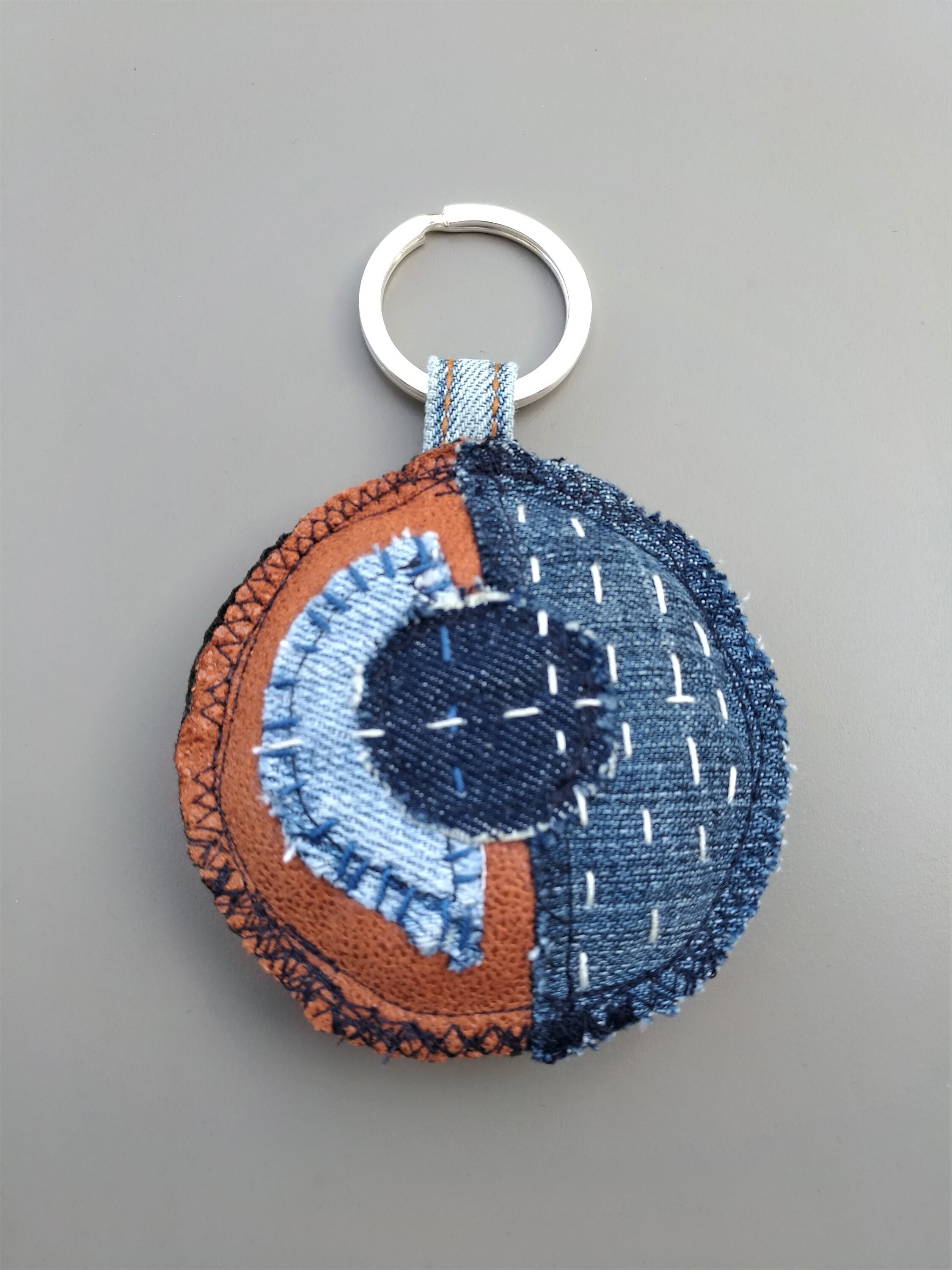 Upcycled Denim Keychain Embroidered Keychain Boro Sashiko Etsy