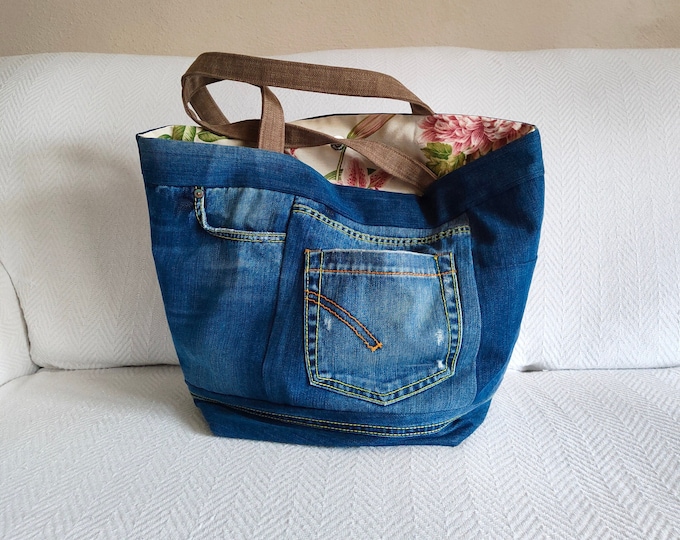 Denim Bag, Upcycled Denim Bag, Recycled Jean Bag, Blue Denim Shoulder ...