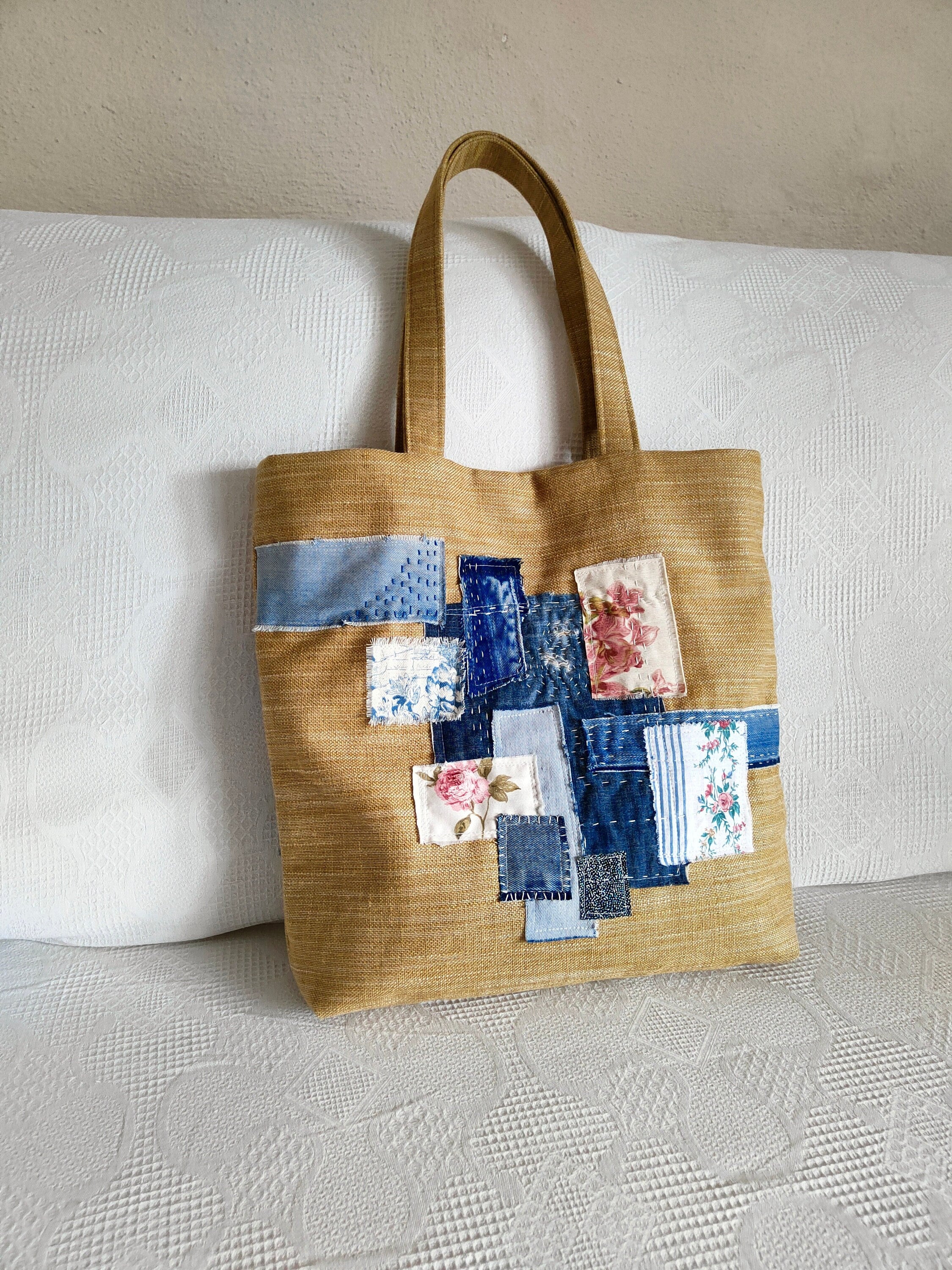 Boro Patchwork Bag, Handmade Upcycled Textiles Shoulder Bag