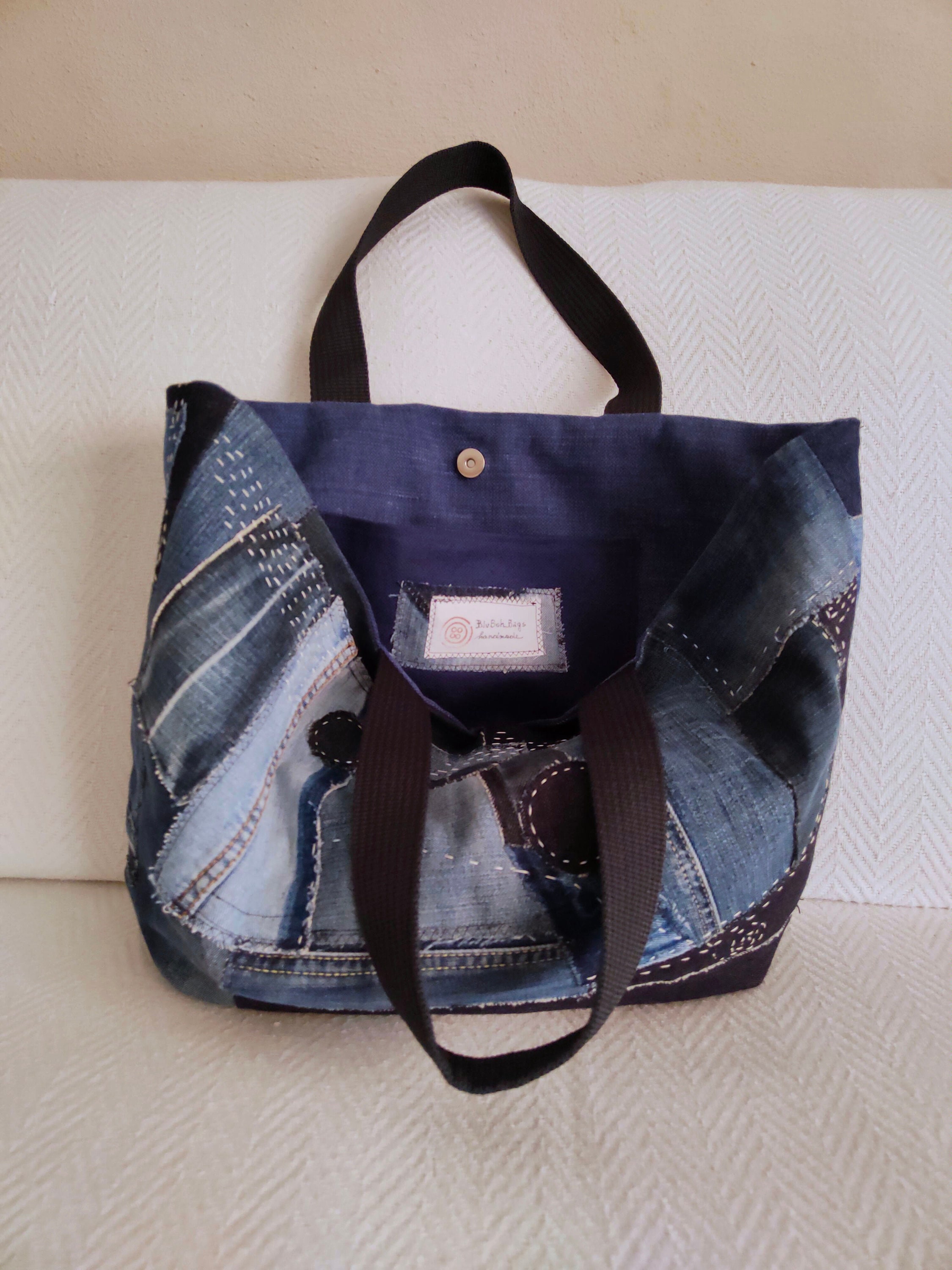 Are you wearing jeans? Me too. I also make bags out of them, unique  handmade bags made of high-quality recycled materials. Romantic eco  shoulder bag patchwork and boro Tote bag made of