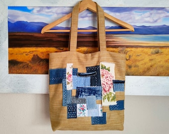 Boro Patchwork Bag, Shoulder Bag With Upcycled Denim and Fabric