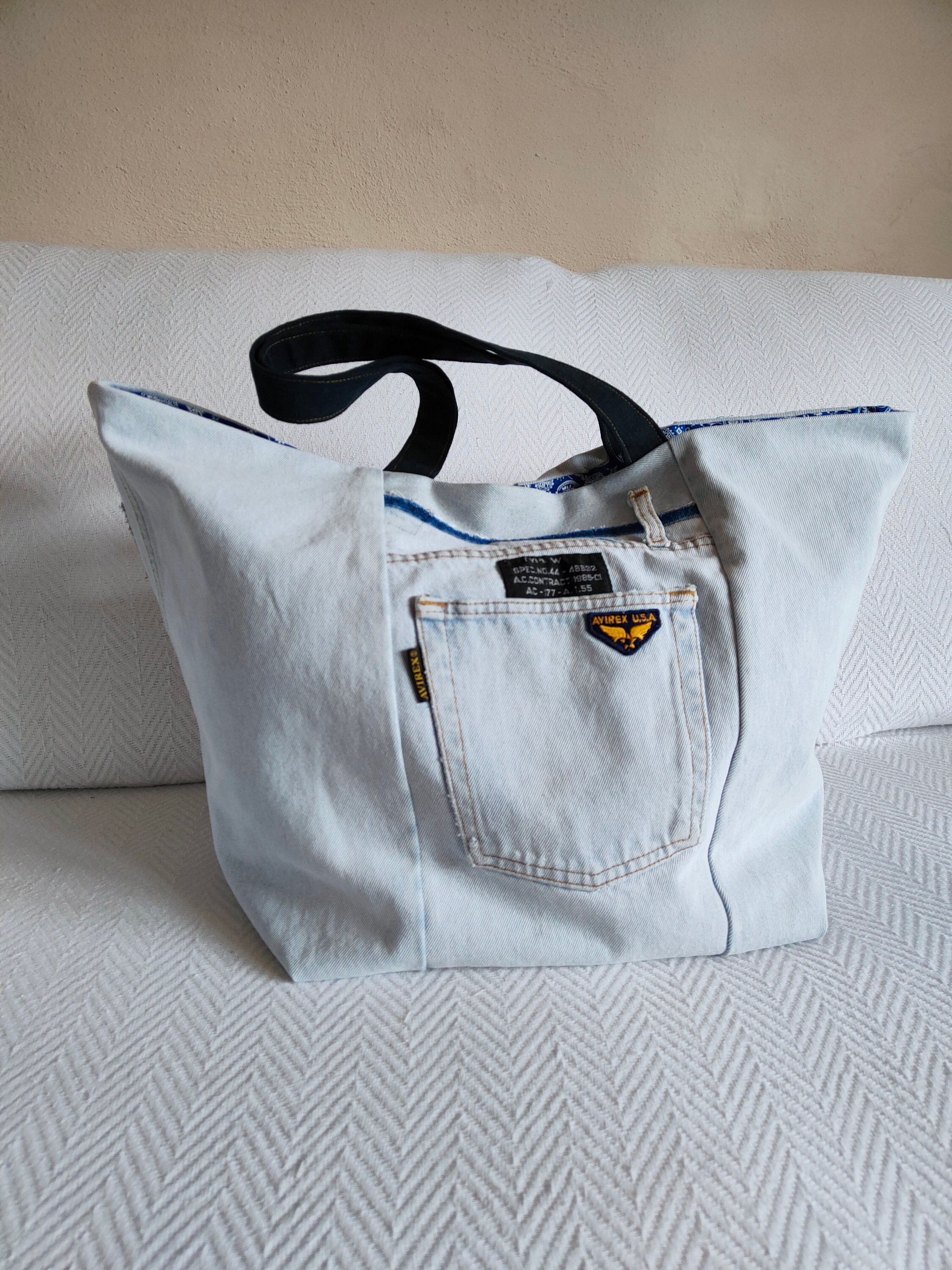 Upcycled Denim Tote Extra Large Denim Shoulder Bag Light Etsy