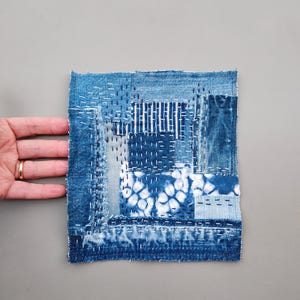 Aplique Boro Grande em Jeans, Bordado Sashiko, Aplique Traseiro para Jaqueta, Enfeite para Jeans Reciclado, Aplique para Costurar