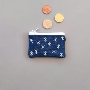 Bolsito con cremallera Boro Denim, monedero Sashiko de vaqueros reciclados, porta auriculares, bolsito pequeño, minimonedero, porta rosarios, bolso para amuletos
