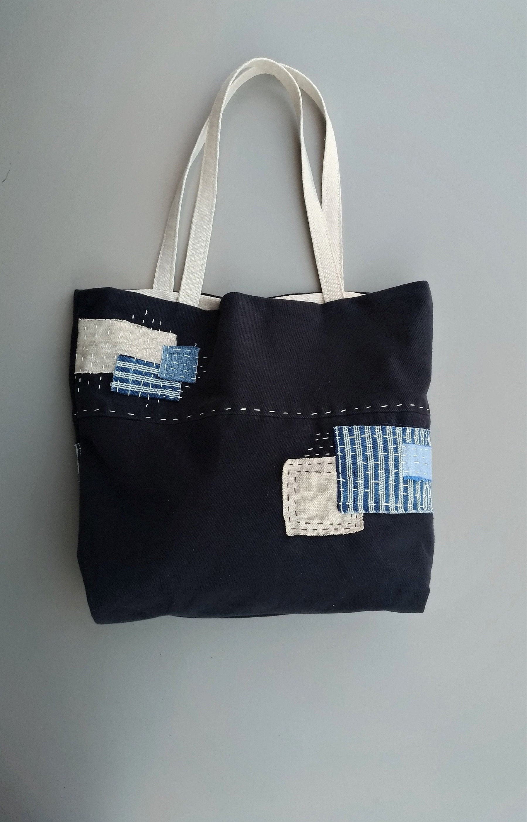 Boro Tote Bag Sashiko Hand Stitch Patchwork Bag Blue - Etsy