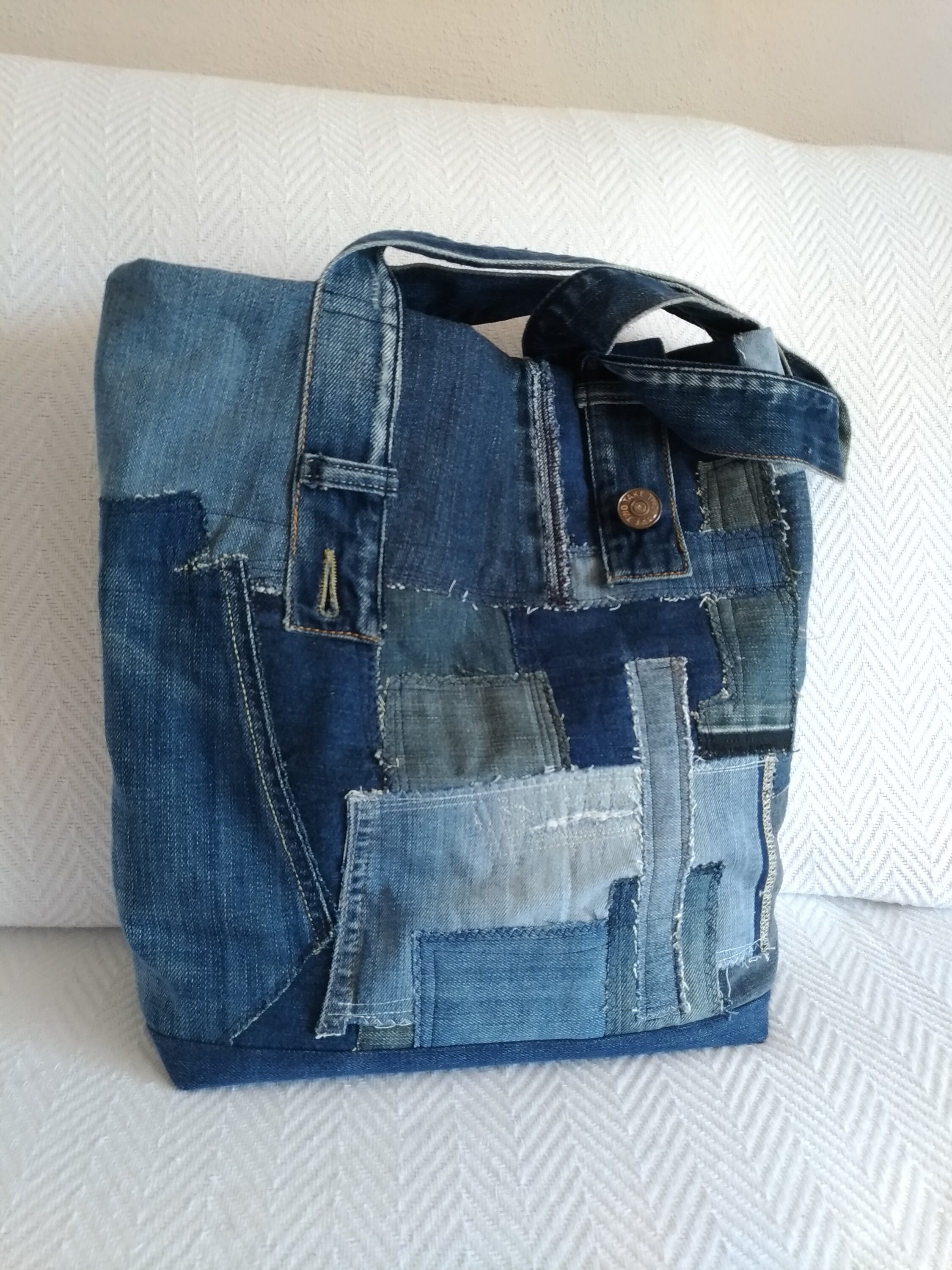 Patchwork Denim Tote Bag Upcycled Denim Bag Recycled Jeans | Etsy