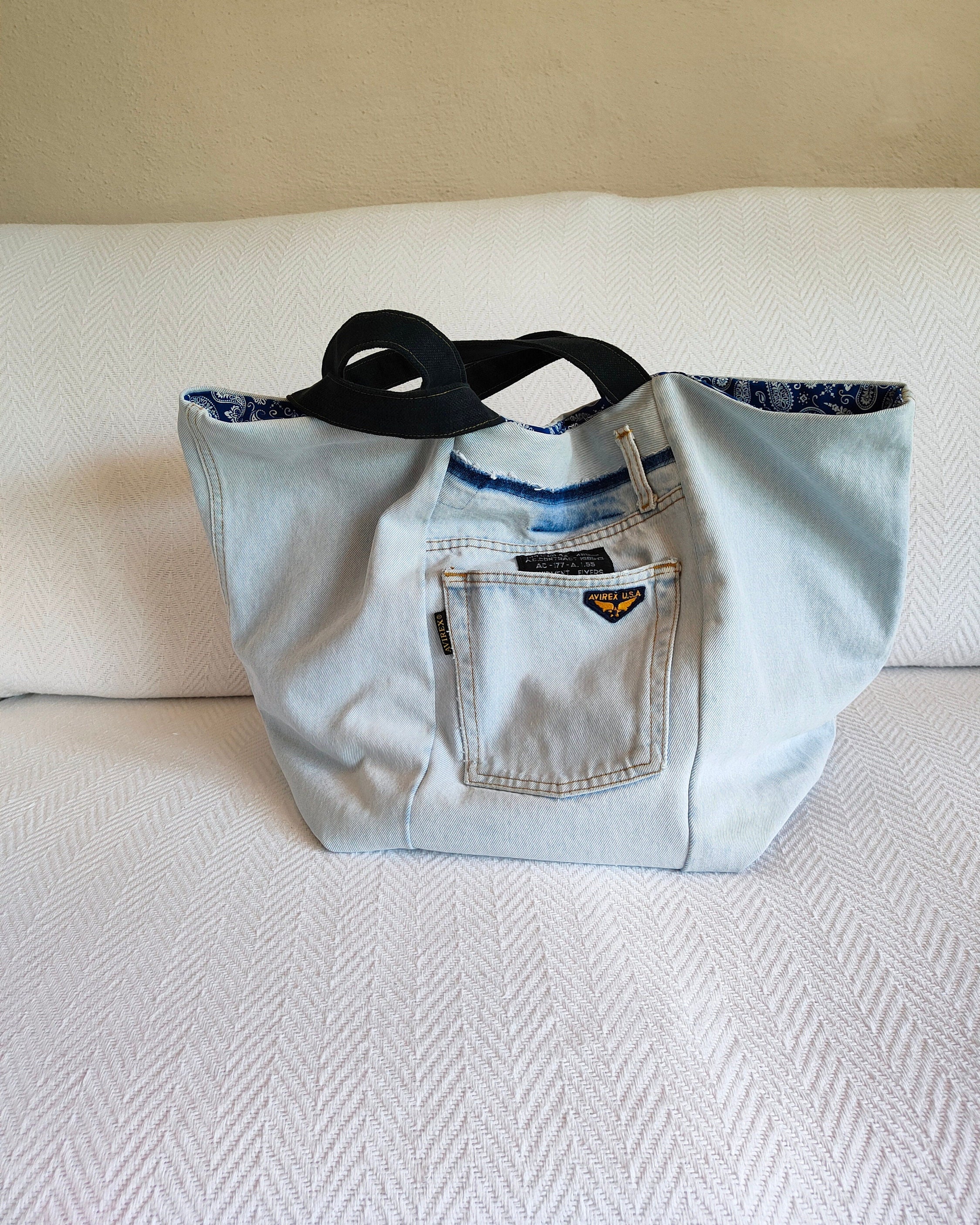 Upcycled Denim Tote Extra Large Denim Shoulder Bag Light Etsy
