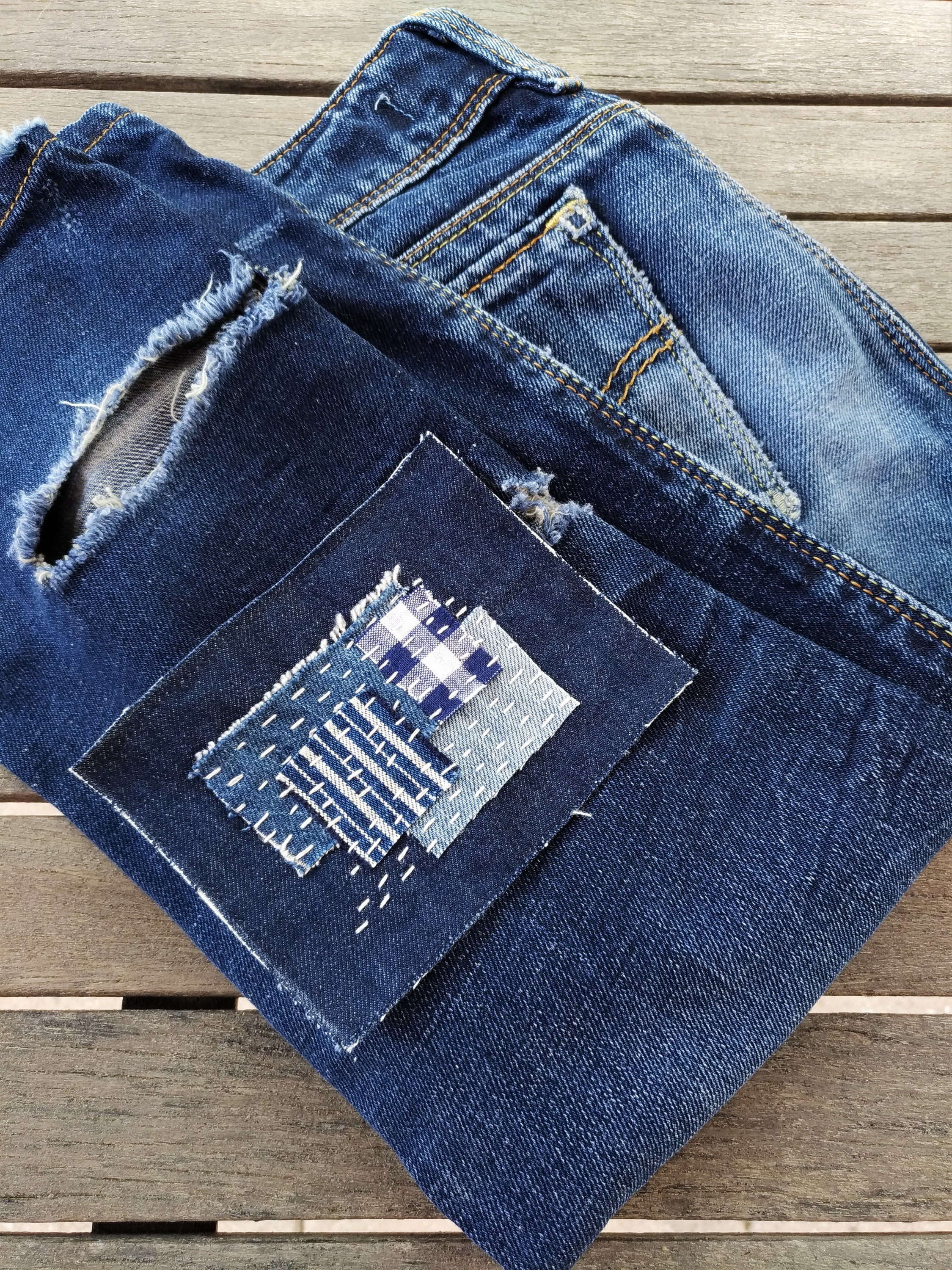 Boro Denim Applique from Recycled Jeans Sashiko Hand Stitch | Etsy