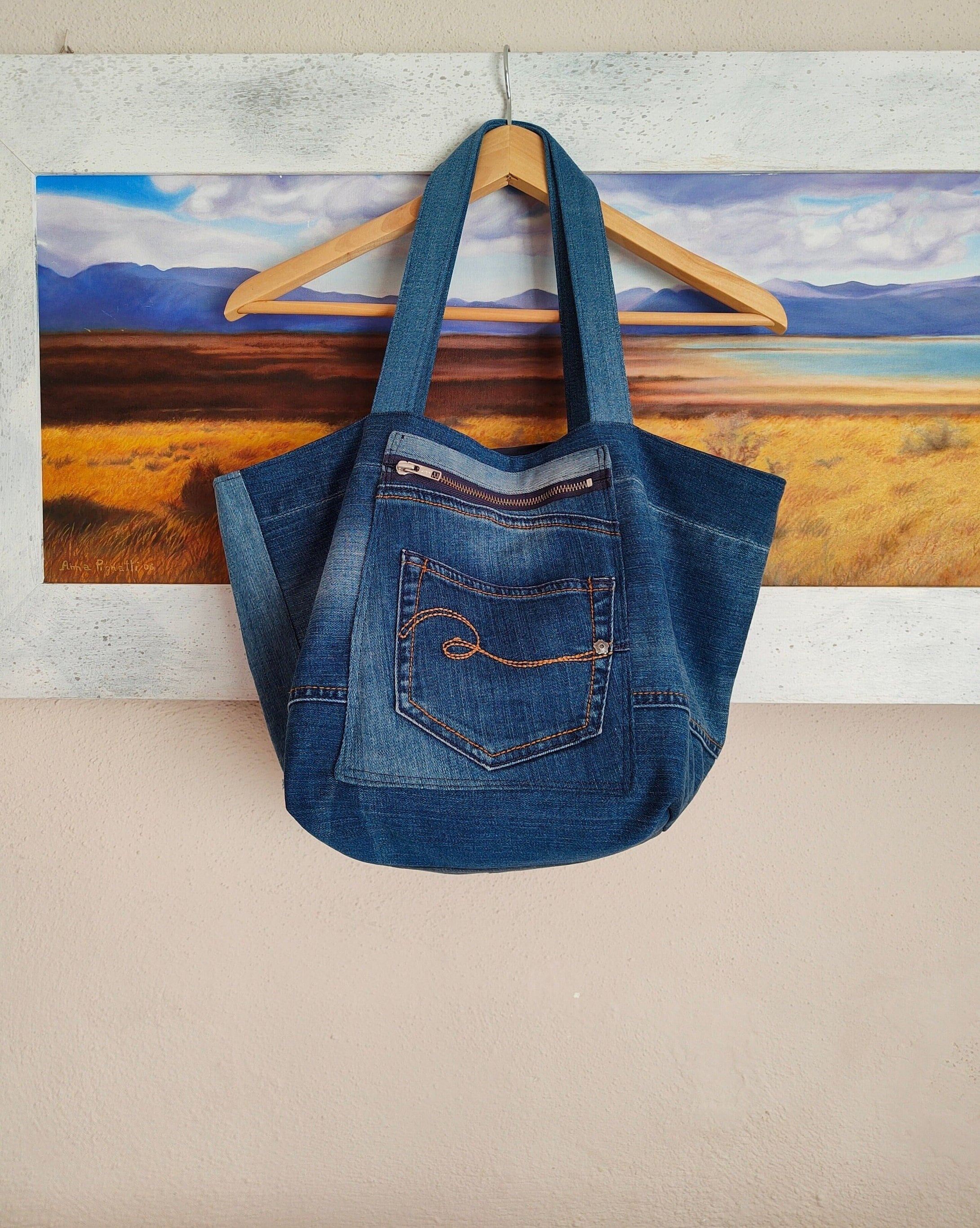 Are you wearing jeans? Me too. I also make bags out of them, unique  handmade bags made of high-quality recycled materials. Romantic eco  shoulder bag patchwork and boro Tote bag made of