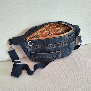 Large Denim Bum Bag, Upcycled Denim Crossbody Bag, Repurposed Denim Fanny Pack, Big Sling Denim Bag, Recycled Blue Jeans Banana Bag