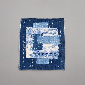 Parche de mezclilla con costura sashiko, aplique de puntada lenta, jeans reciclados, parche cosido a mano, reparación de jeans