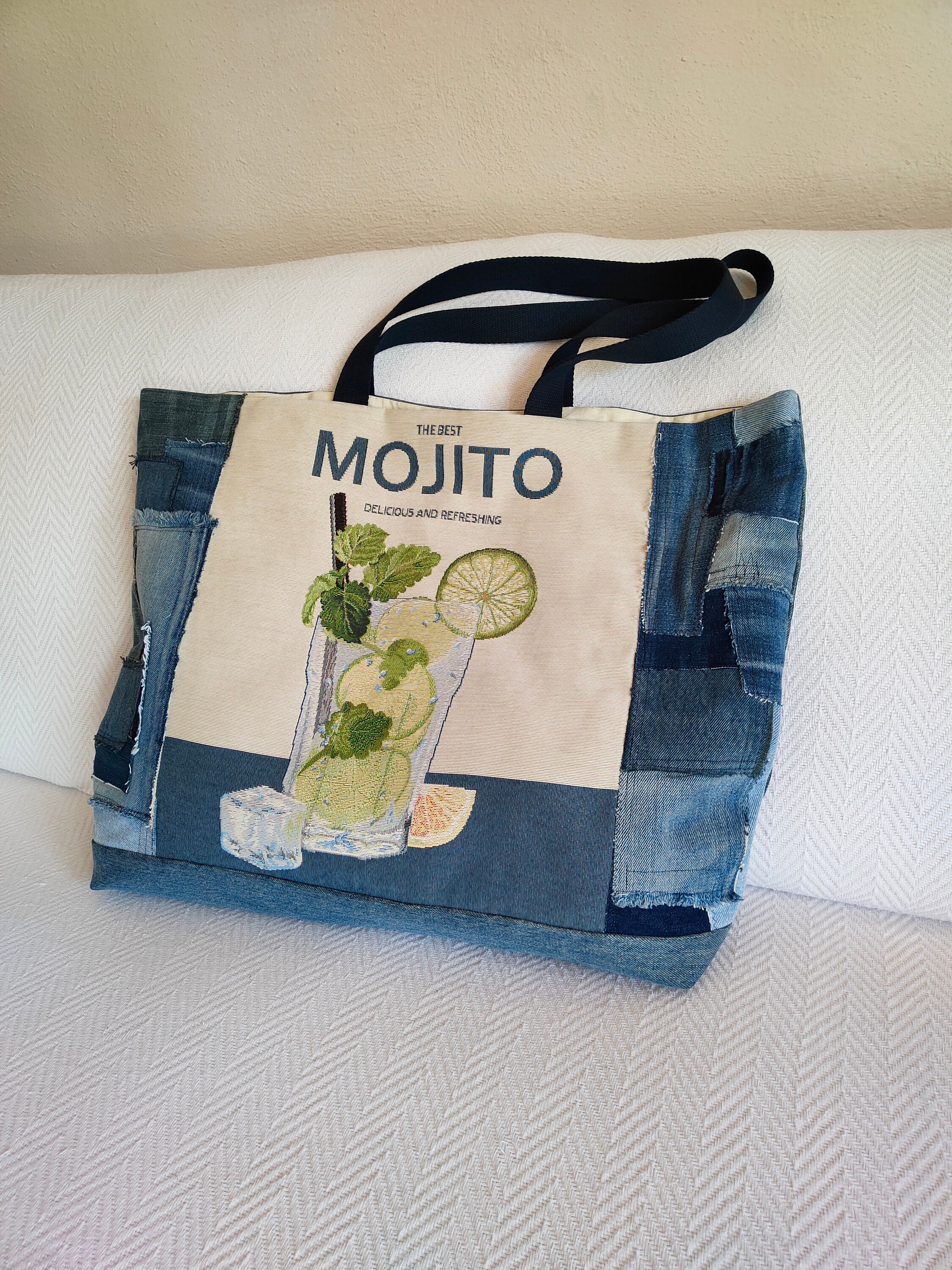 Denim Upcycled Bag Extra Large Denim Shoulder Bag Patchwork Etsy