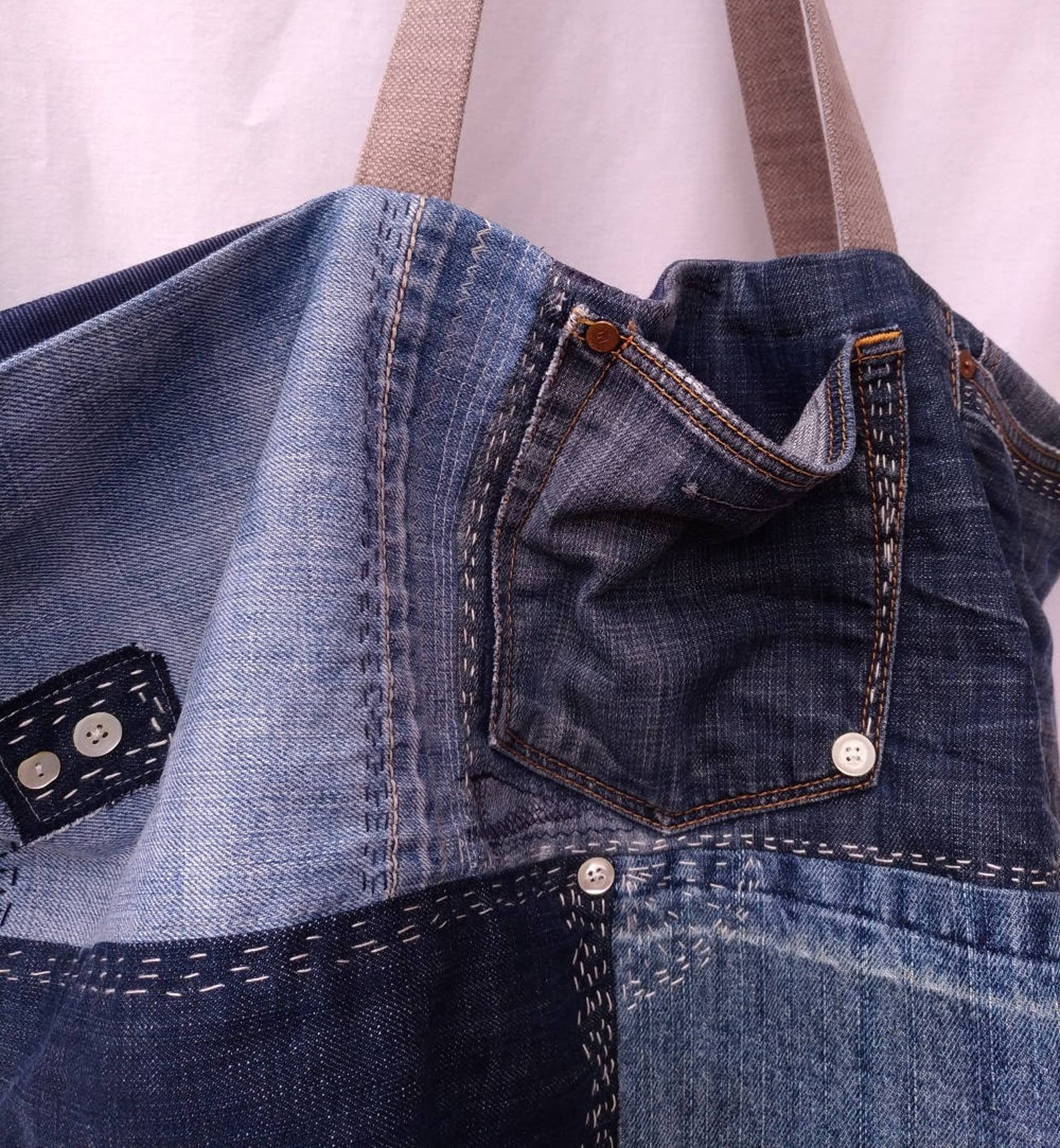 Large denim bag Jeans recycle bag Shoulder bag Upcycled Etsy