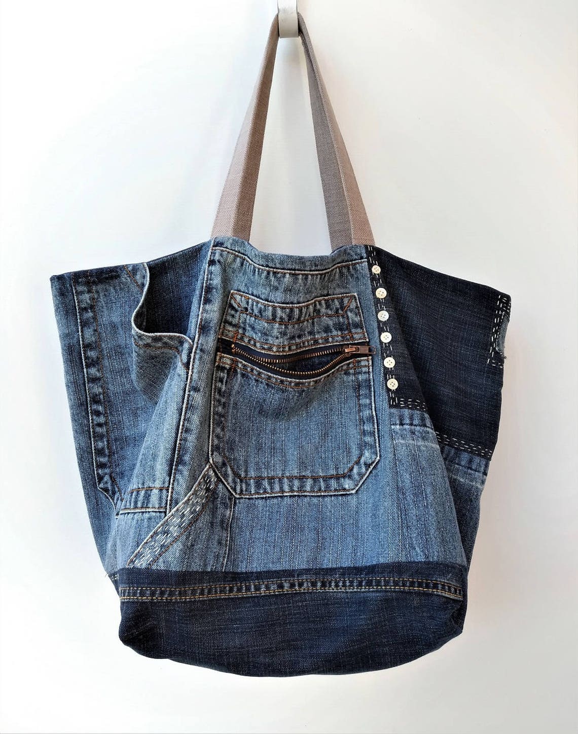 Large denim bag Jeans recycle bag Shoulder bag Upcycled | Etsy