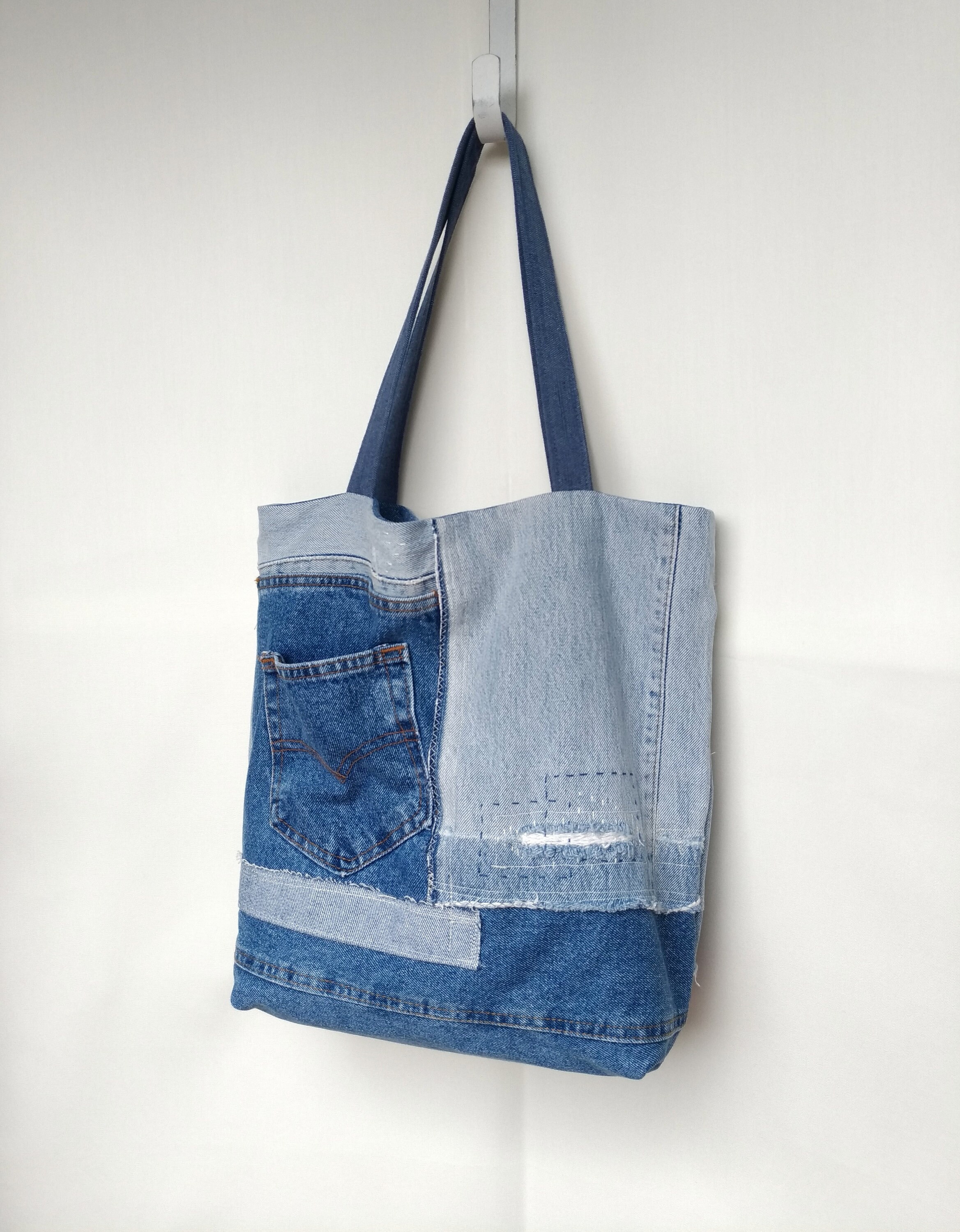 Boro Denim Bag Upcycled Denim Tote Bag Patchwork Denim Bag | Etsy