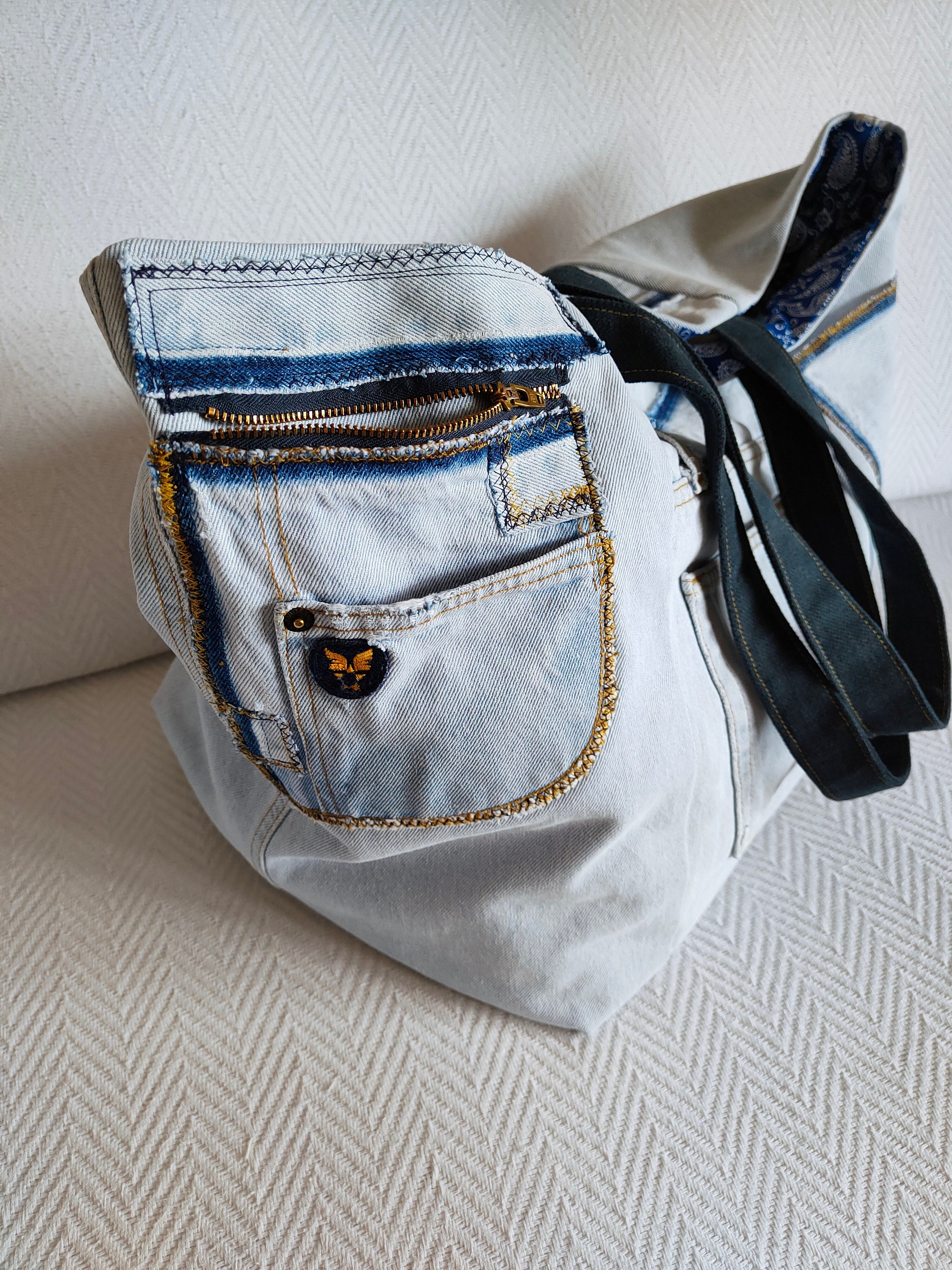 Upcycled Denim Tote Extra Large Denim Shoulder Bag Light Etsy