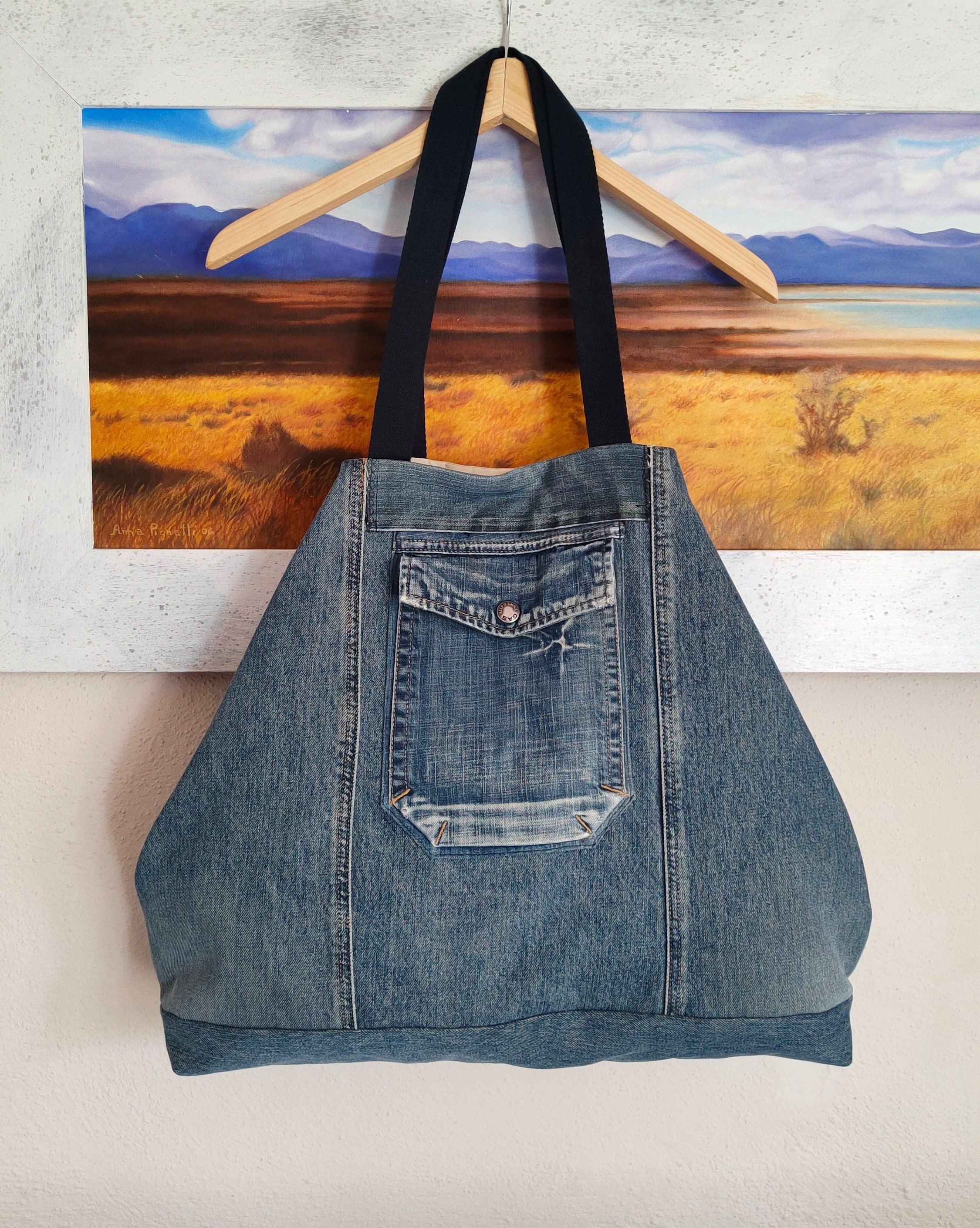Denim Upcycled Bag Extra Large Denim Shoulder Bag Patchwork | Etsy