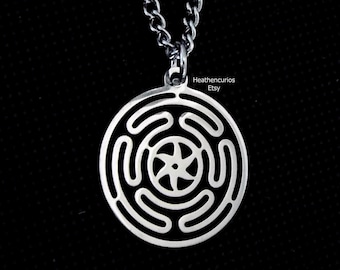 Stainless Steel Hecate (Hekates) Wheel Goddess Pendant Necklace with Gift Pouch