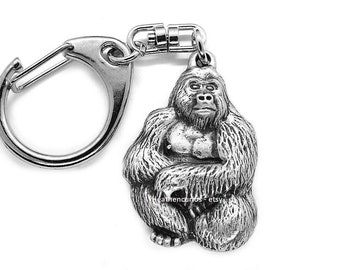 Gorilla Pewter Pushgate Keyring in Burlap Gift Pouch