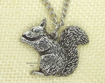 Squirrel Pendant with Chain Necklace in Gift Pouch (Silver Pewter)