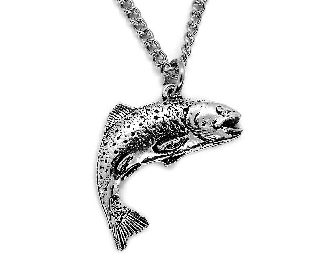 Trout Fish Pendant with Chain Necklace in Gift Pouch Etsy
