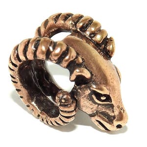 Large Goat Ram Head Viking Beard Hair Bead (6mm hole, made from Solid Bronze)