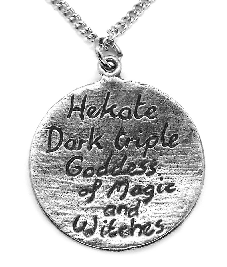 Hekate Hecate Pagan Greek Pendant Dark Triple Goddess with Curb Chain Necklace and lemon pouch image 2