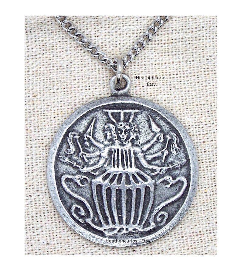 Hekate Hecate Pagan Greek Pendant Dark Triple Goddess with Curb Chain Necklace and lemon pouch image 1