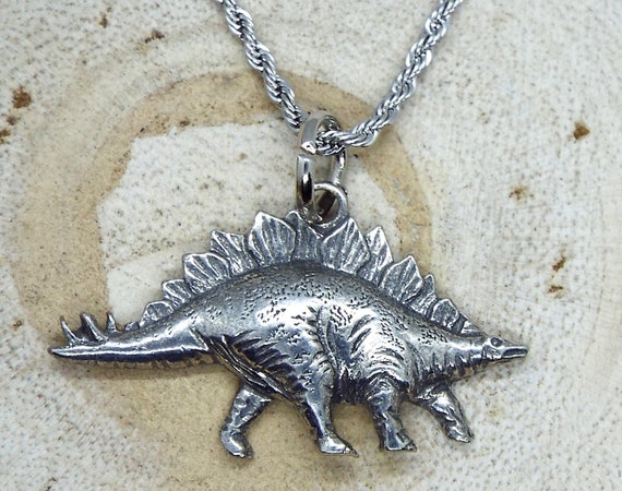 Stegosaurus Dinosaur Pewter Pendant Necklace