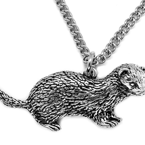 Ferret Pendant with Chain Necklace in a Burlap Gift pouch