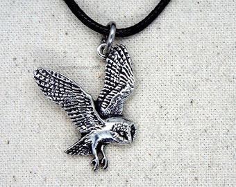 Barn Owl Bird Pewter Pendant Necklace