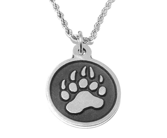 Round Bear Paw Print Pendant Necklace With Chain - Bear Paw Print Pendant Round Bear Paw Print Pendant Necklace With Chain - Bear Paw Print Pendant