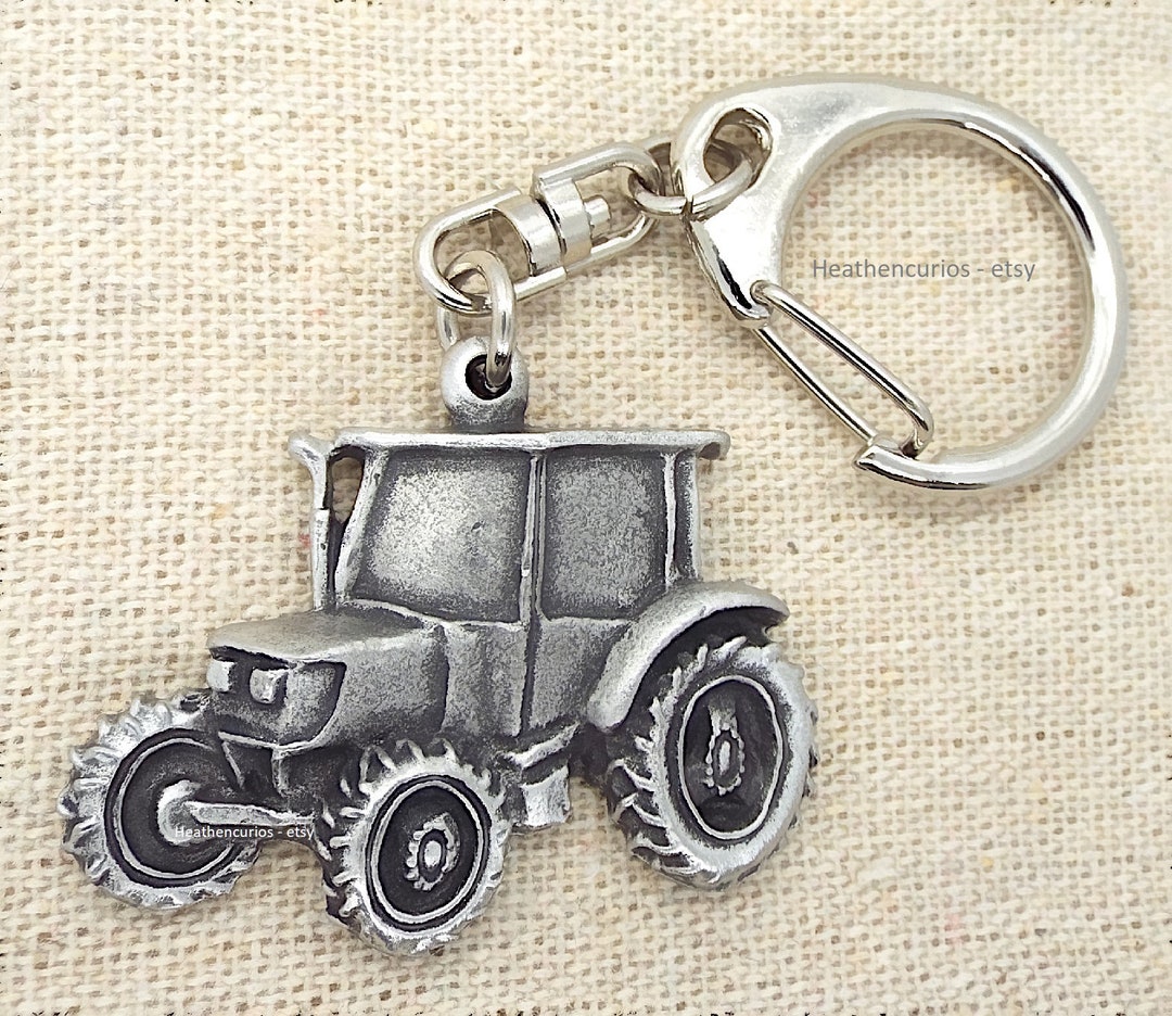 Farm Key Rings Farm Tractor Pewter Pushgate Keyring in Grey Burlap Pouch - Etsy