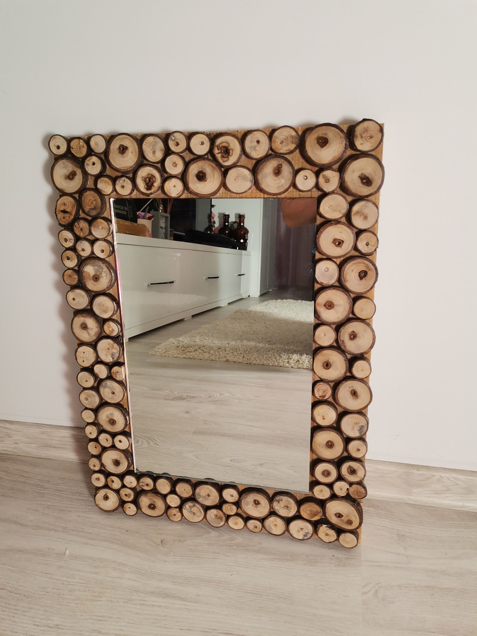 Walnut Wood Slice Mirror Cabin Mirror Log Mirror Etsy