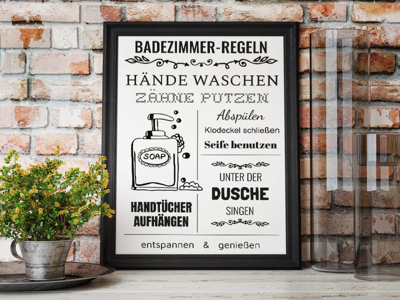 BADEZIMMER-REGELNgerman Illustration zum Selbstdrucken. | Etsy